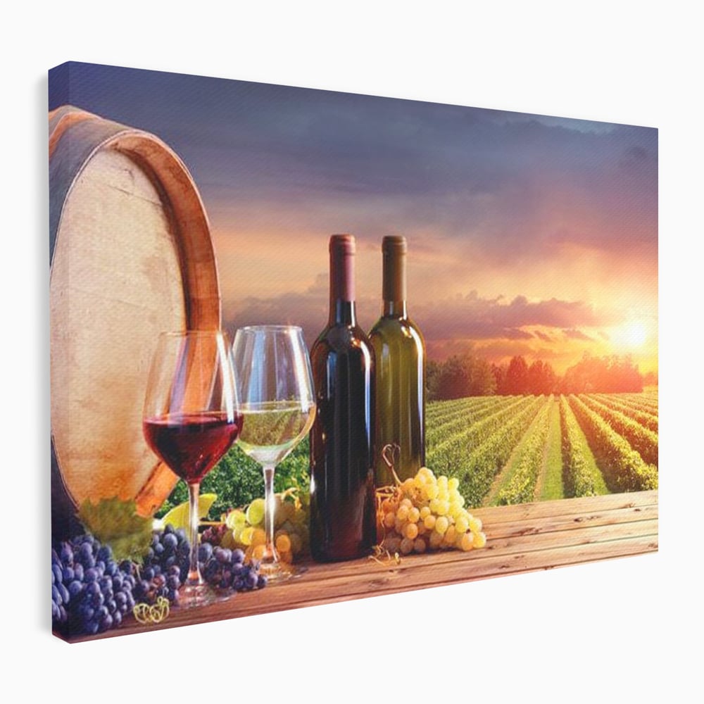 Tablou canvas cu tablou canvas cu podgorie si vin, fara rama, pe sasiu de lemn